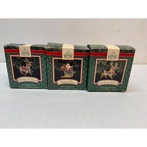 3 Hallmark Ornaments 2 Reindeer sets & Santa No 2-4-5